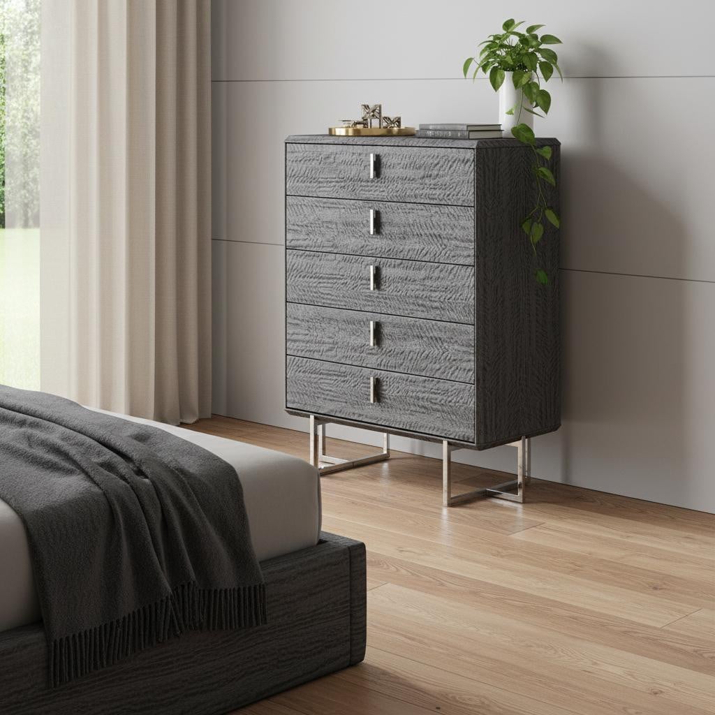 714480 38 in. Gray Wood Five Drawer Dresser