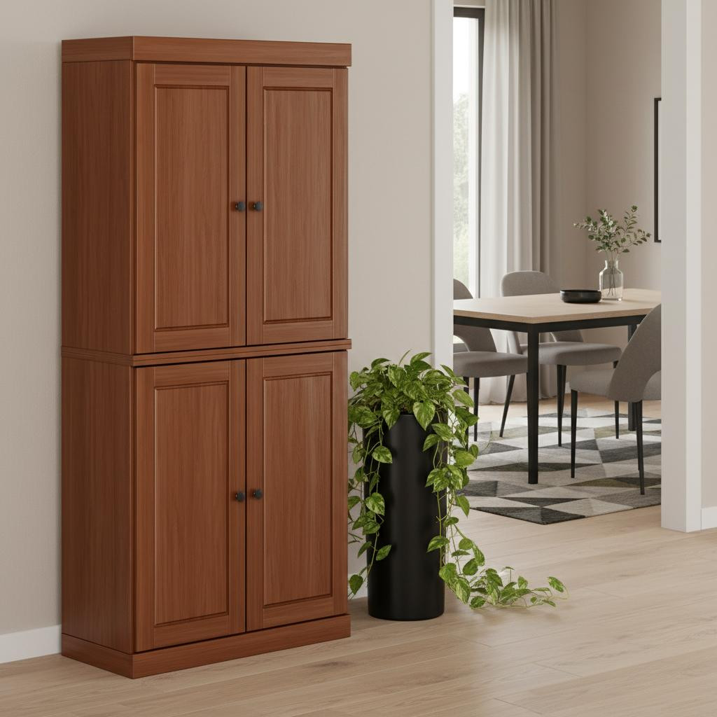 722591 Brown Solid Wood Four Door Pantry or Storage Closet - 72 in.