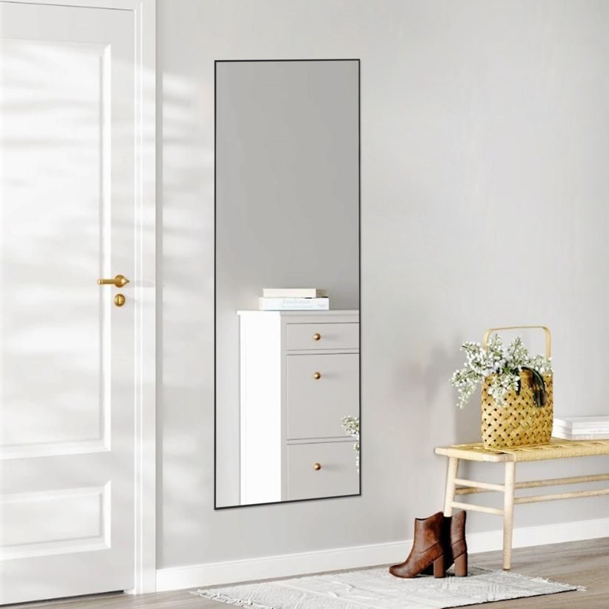 723663 64 in. Black Aluminum Freestanding & Wall Mounted Framed Full-Length Mirror