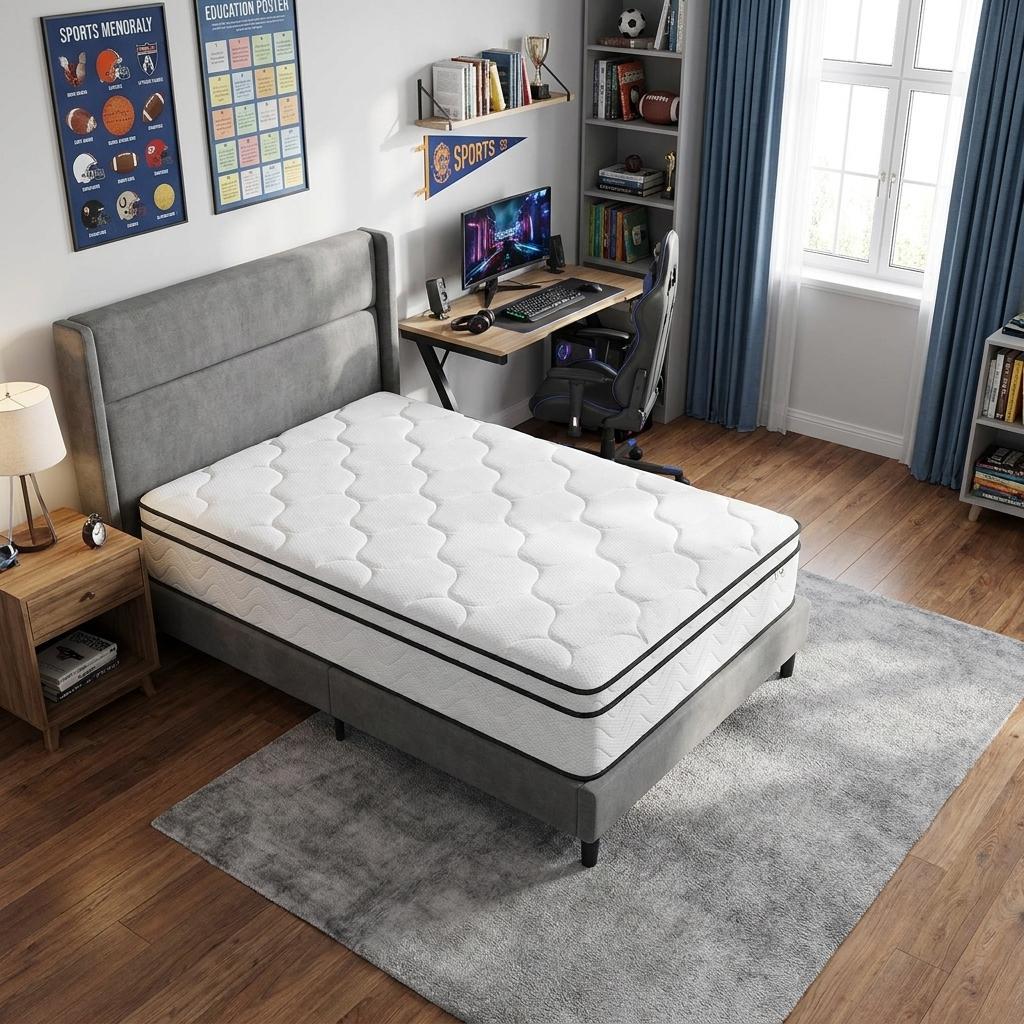 751388 12 in. Twin Size Gel Memory Foam Medium Chevron Hybrid Mattress
