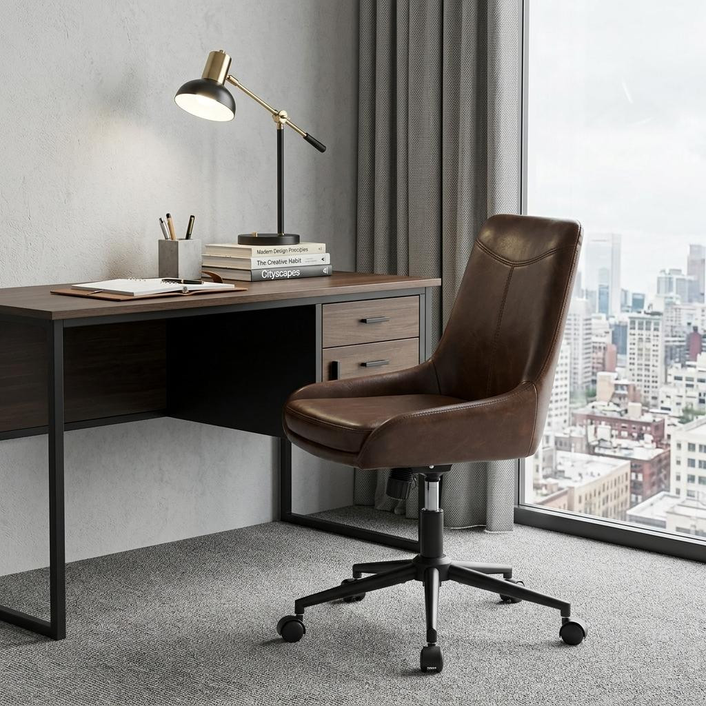 731423 Dark Brown & Black Adjustable Height Swivel Rolling Office Chair
