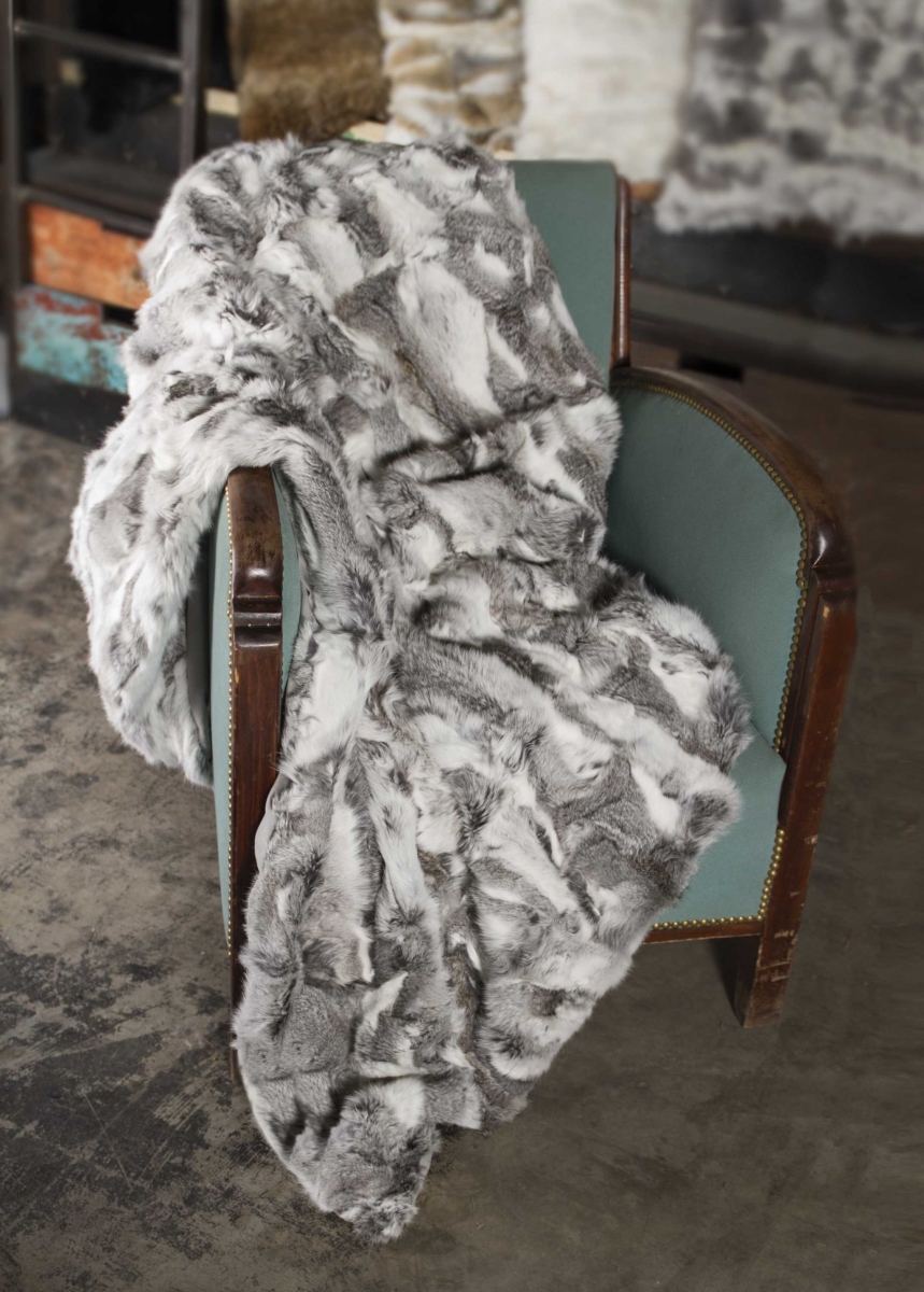 2 x 50 x 60 in. 100 Percentage Natural Rabbit Fur Throw Blanket - Grey