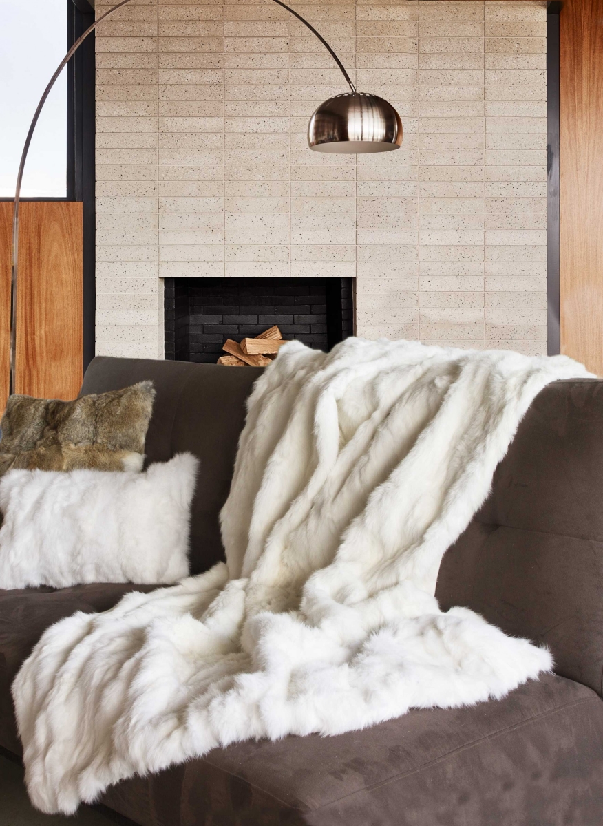 2 x 50 x 60 in. 100 Natural Rabbit Fur White Throw Blanket