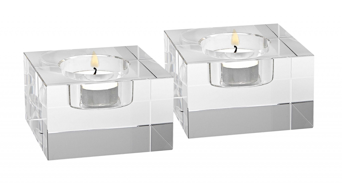 Hand Crafted Crystal Block T-lite Holders - Set of 2