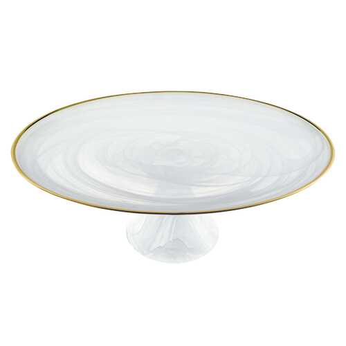 Picture of HomeRoots 376163 Handcrafted Optical Glass & White Gold Footed Cakestand with Gold Rim