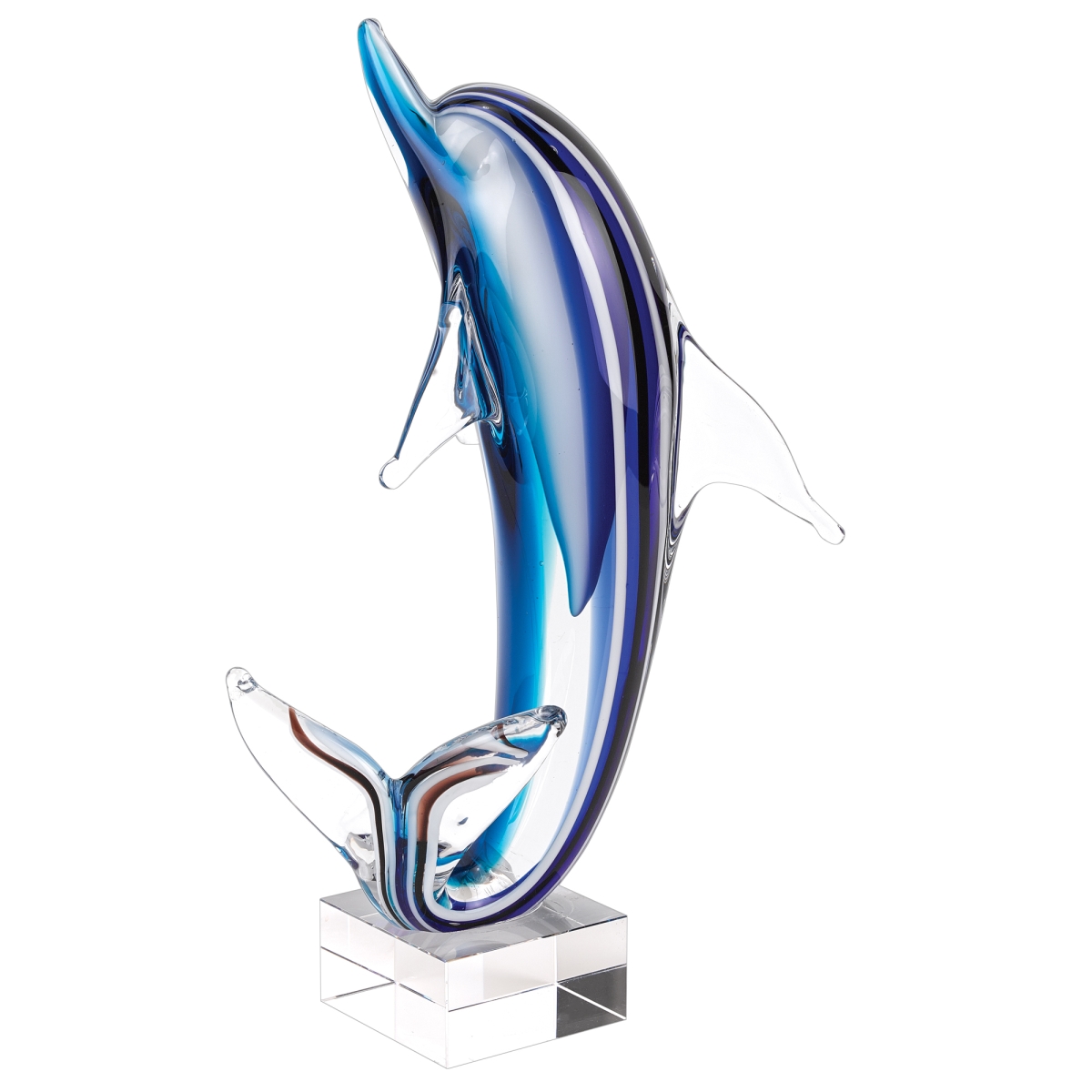 Picture of HomeRoots 376128 14 in. Mouth Blown Tall Blue Dolphin on Clear Base Art Glass