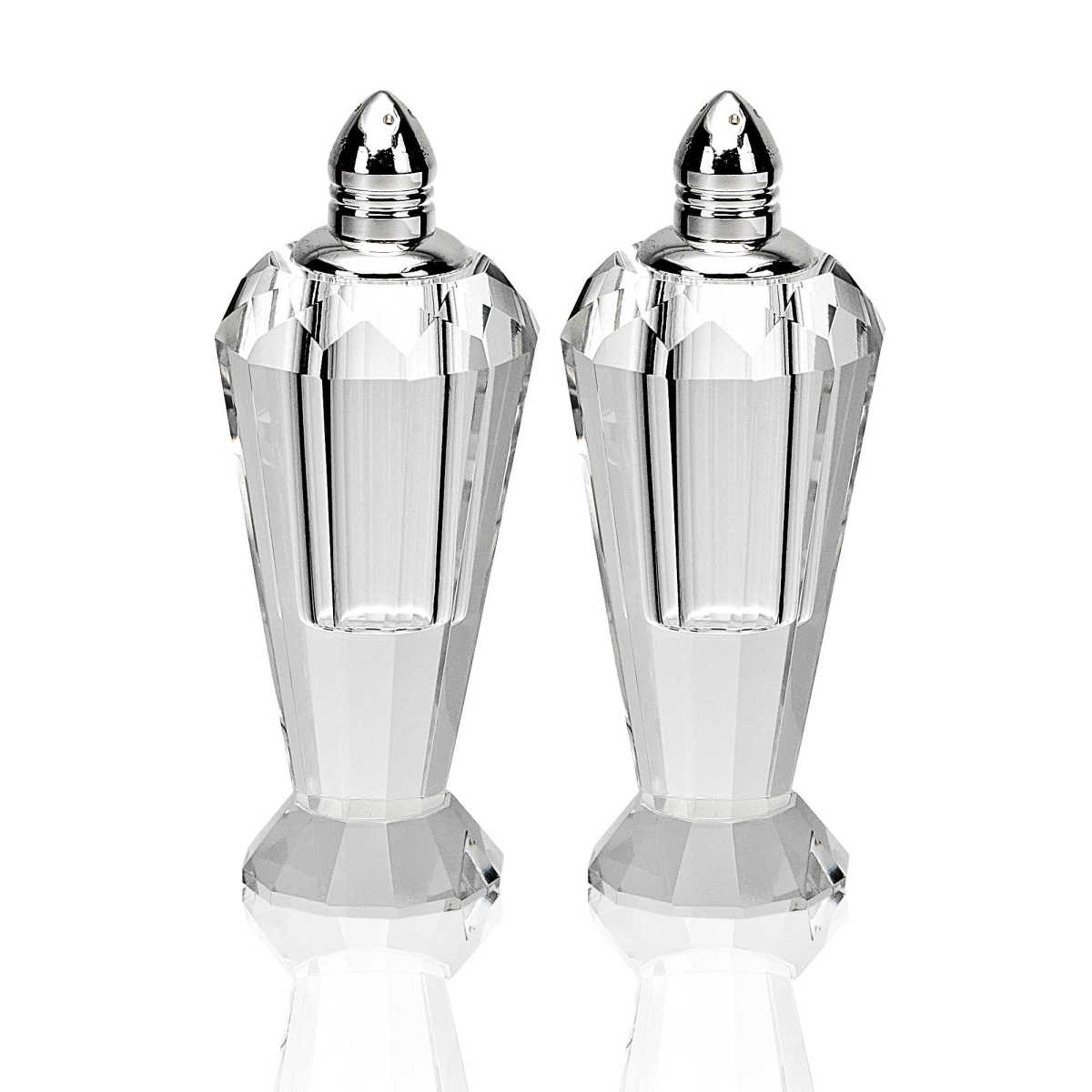 Picture of HomeRoots 376102 Handcrafted Optical Crystal & Silver Salt & Pepper Shakers, Pair