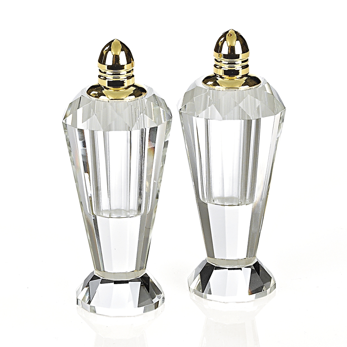 Picture of HomeRoots 376101 Handcrafted Optical Crystal & Gold Salt & Pepper Shakers, Pair