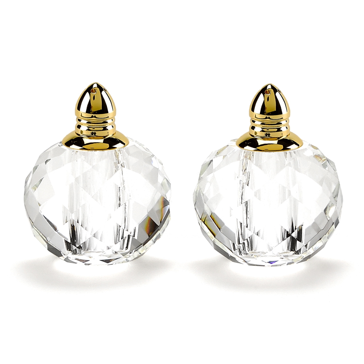 Picture of HomeRoots 376098 Handcrafted Optical Crystal, Gold Rounded Salt & Pepper Shakers
