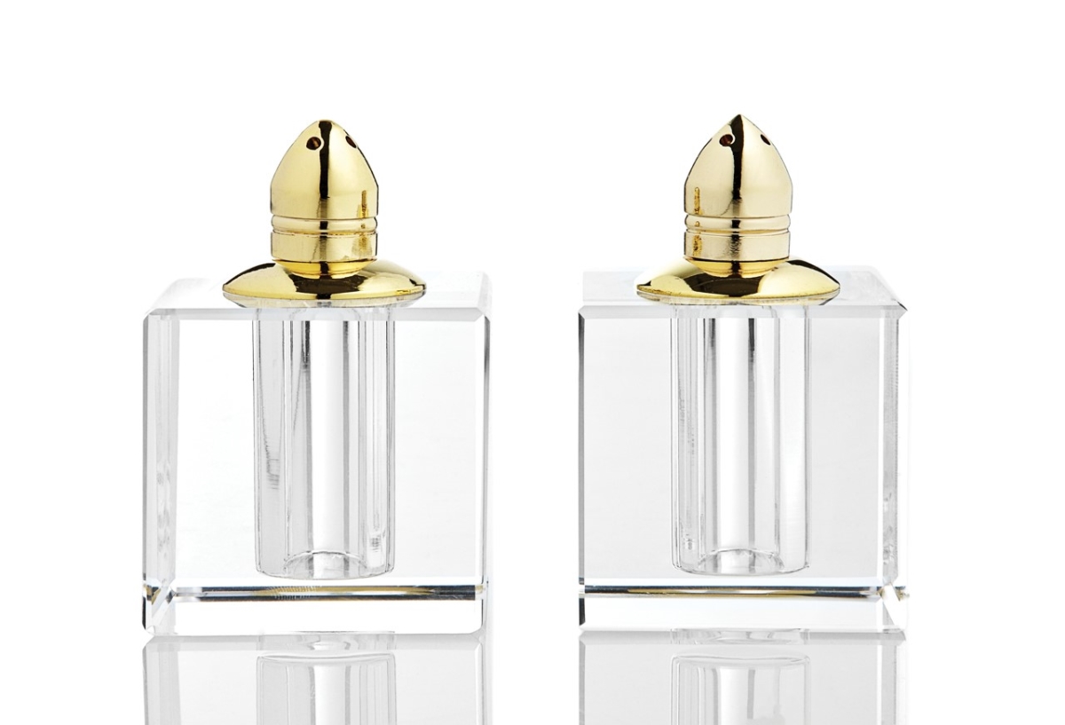 Picture of HomeRoots 376096 Handcrafted Optical Crystal & Gold Square Size Salt & Pepper Shakers