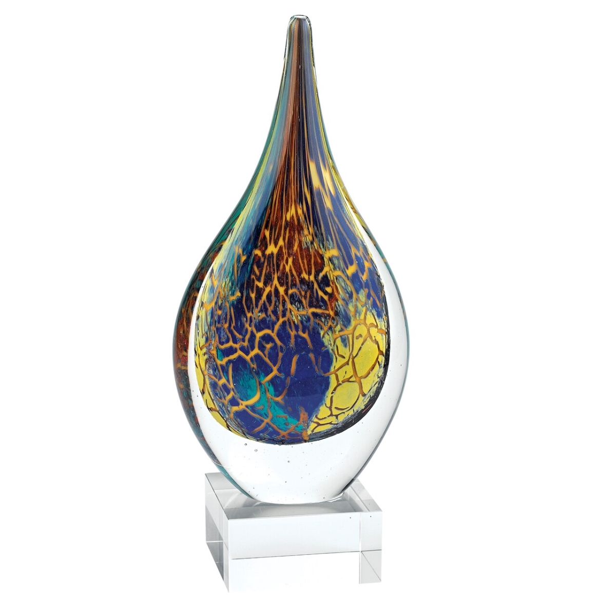 12 in. Art Glass Teardrop on Crystal Base, Multi Color