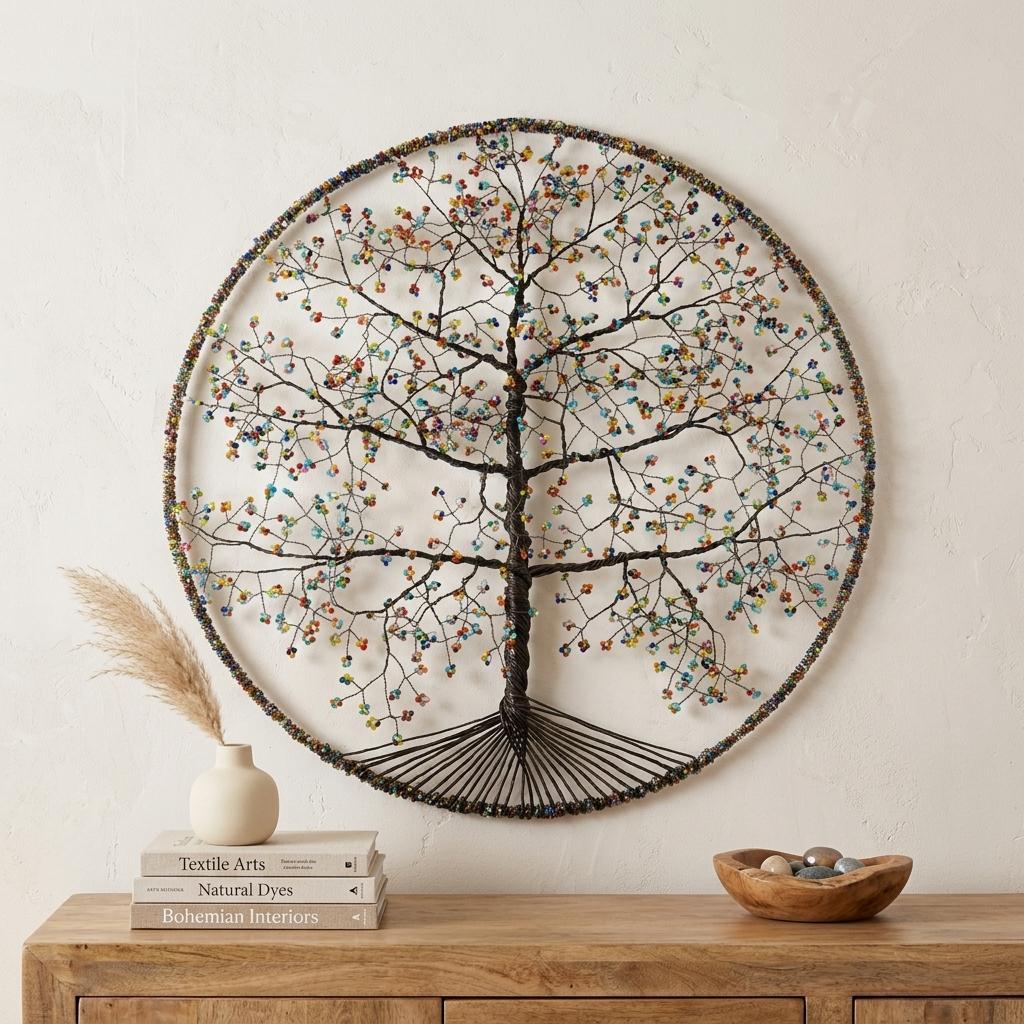 738106 27 x 24 in. Multi Color Iron & Bead Hanging Dimensional Sculpture