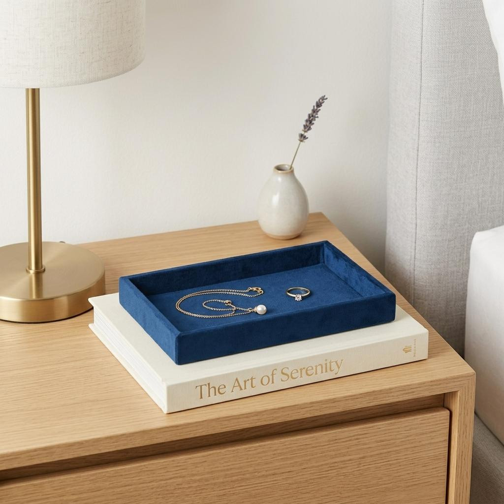724166 9 in. Blue Velvet Handmade Trinket Tray