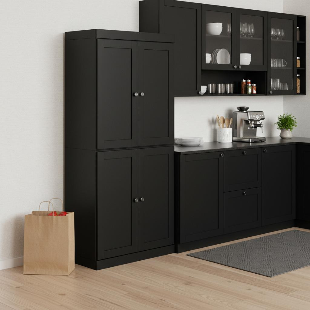 722605 Black Solid Wood Four Door Pantry or Storage Closet - 72 in.