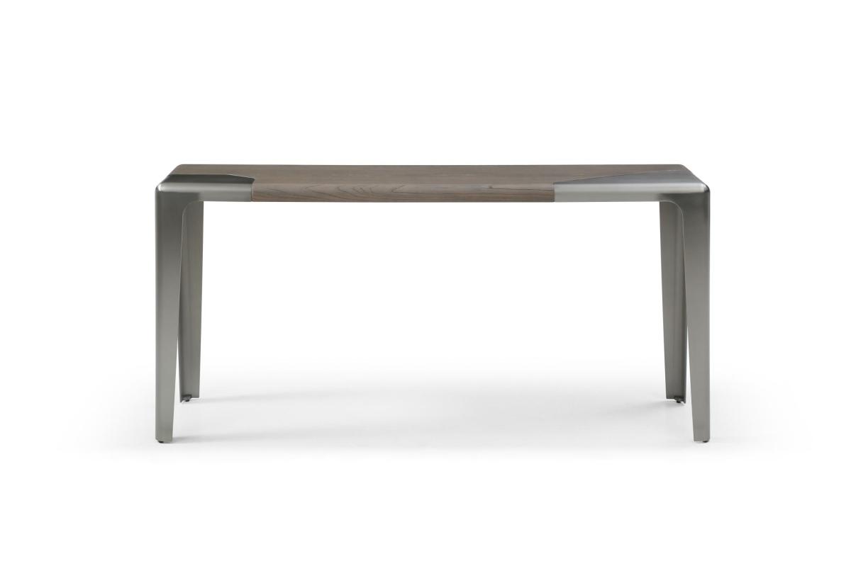 717489 63 in. Light Gray & Nickel Wood & Stainless Steel Console Table