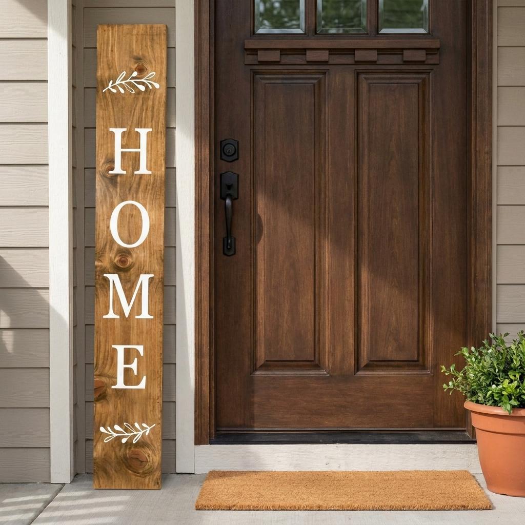 748935 59 in. Natural & White Solid Wood Home Porch Sign