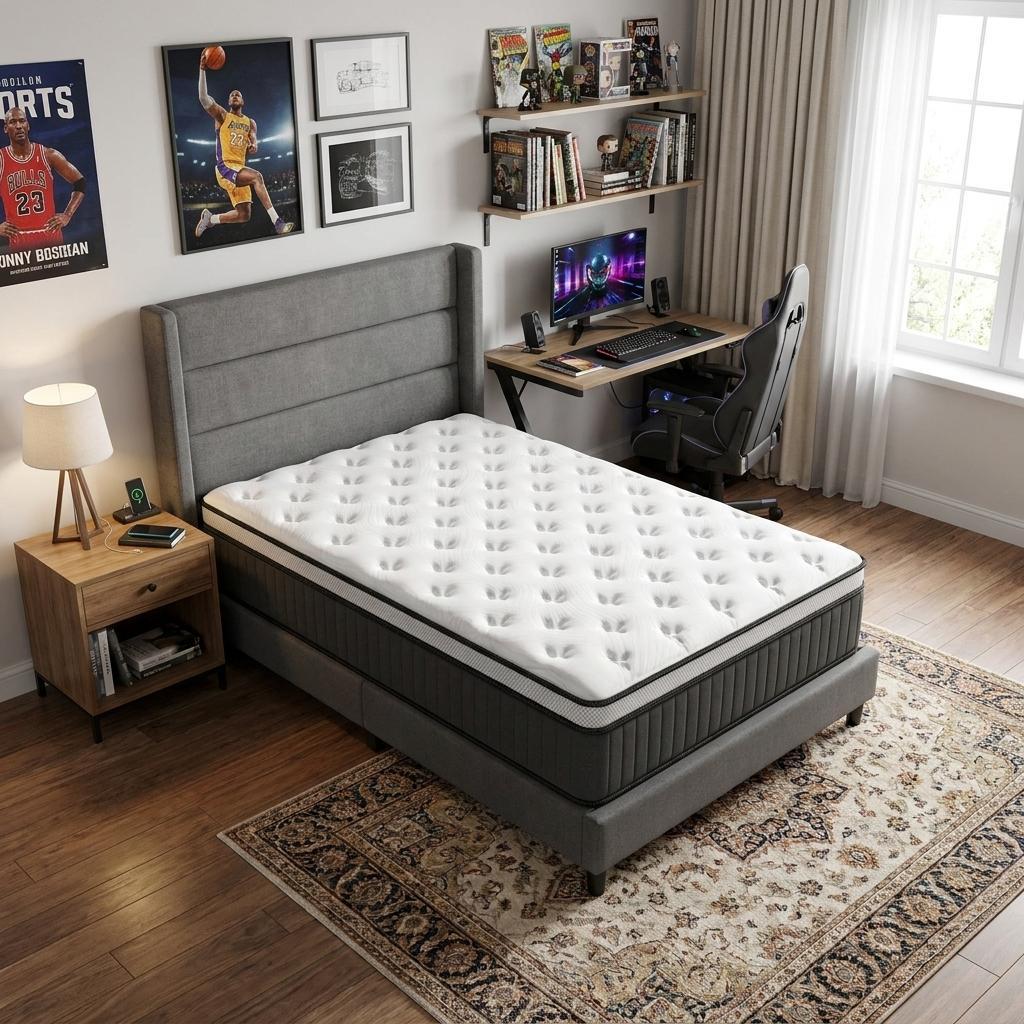 748772 12 in. Twin Size Memory Foam Medium Euro Top Hybrid Mattress