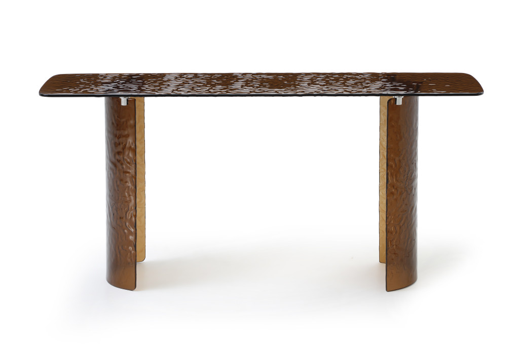 722396 63 in. Bronze Glass Double Pedestal Console Table