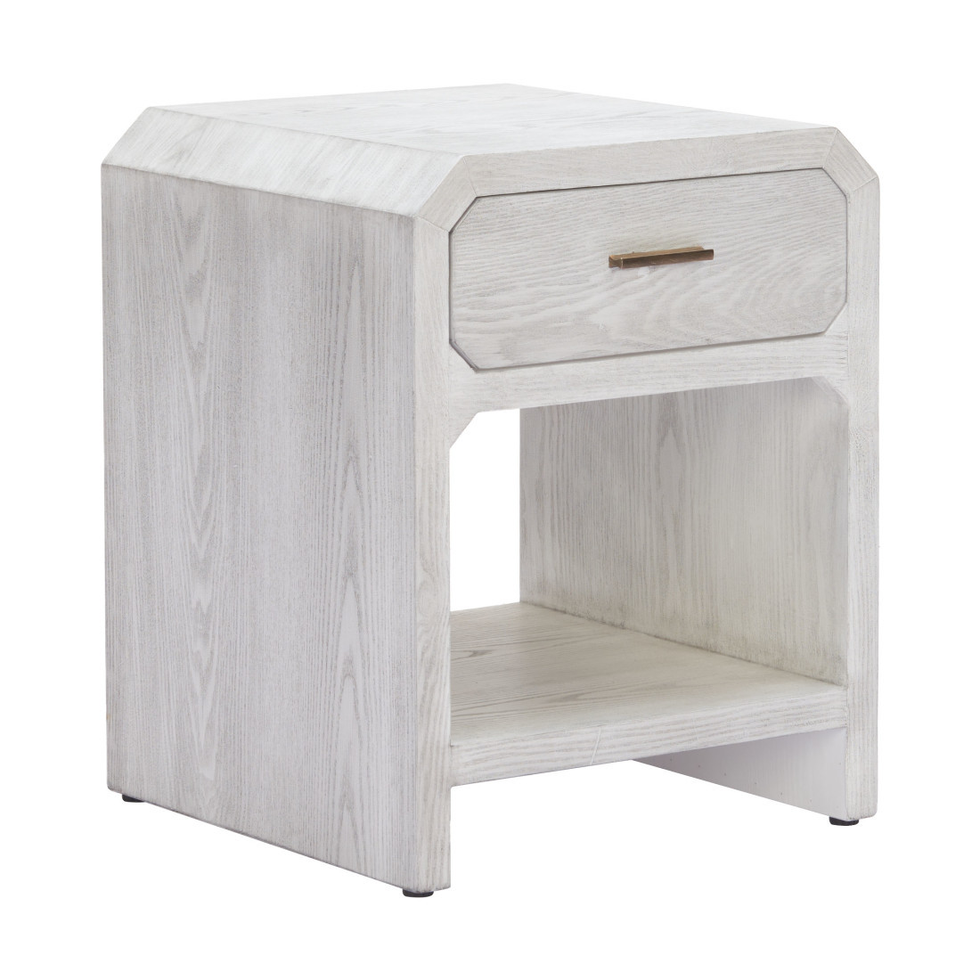 622653 20 in. White Wood Faceted End Table with Drawer & Shelf
