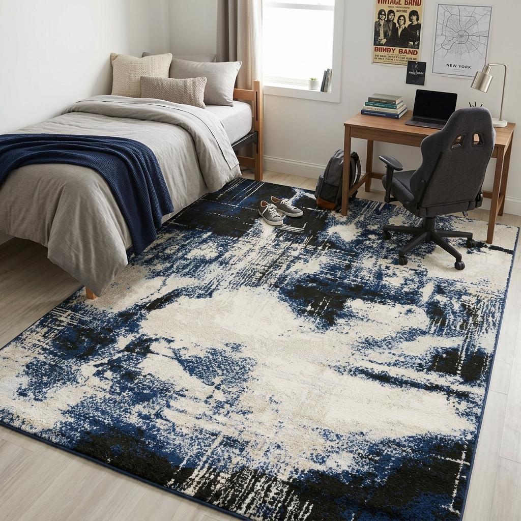 747882 8 x 10 ft. Black - Blue & Ivory Abstract Rectangle Area Rug