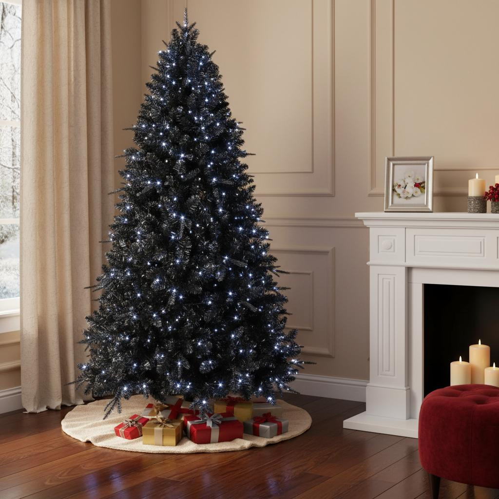 696950 8 ft. Black Pre Lit Full Spruce Christmas Tree