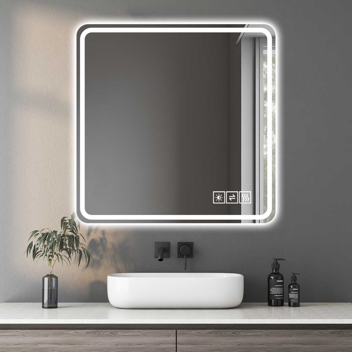 723475 36 in. Square Lighted Frameless Anti Fog Bathroom Vanity Mirror