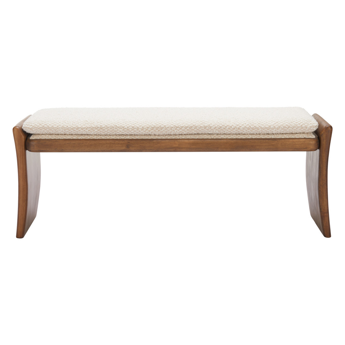 668860 48 in. Beige & Brown Fabric & Solid Wood Upholstered Dining Bench