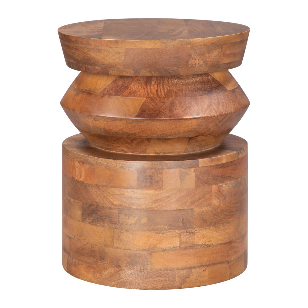 556523 19 in. Brown Solid Wood Round Drum End Table