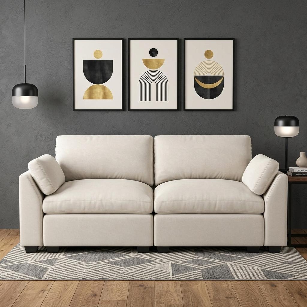 740786 75 in. Beige & Black Velvet Modular Loveseat