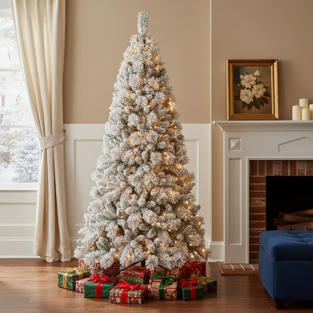 713098 7.5 ft. White Pre Lit Full Pine Christmas Tree
