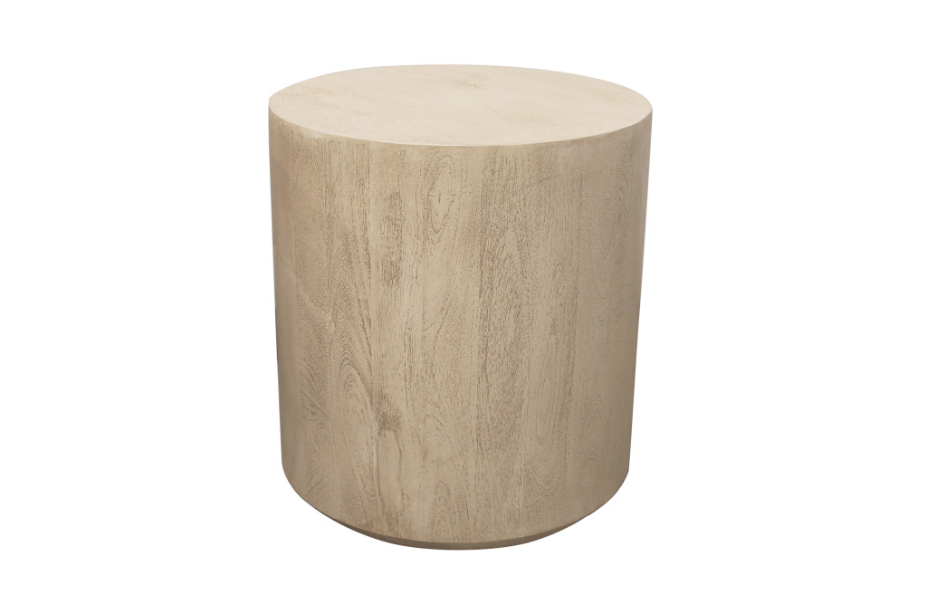 571188 20 in. Natural Distressed Solid Wood Round Drum End Table