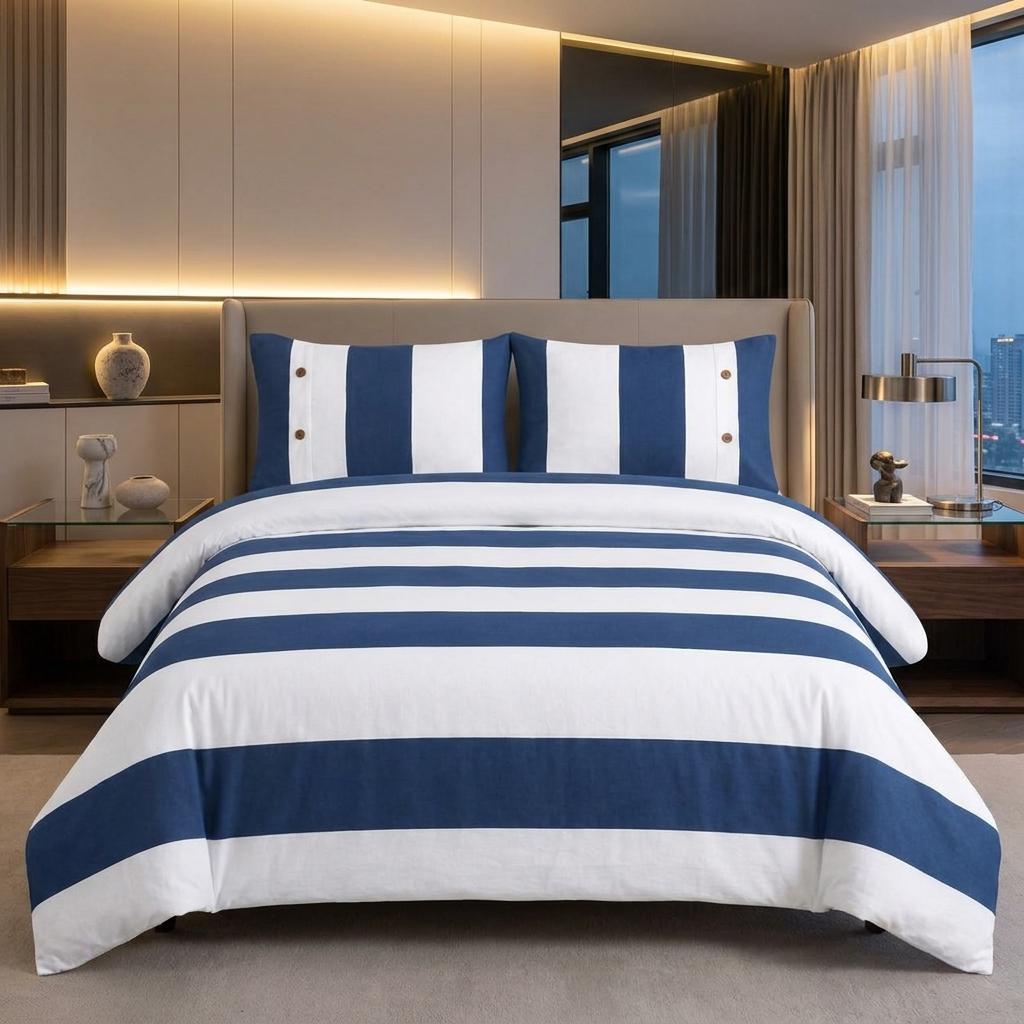 528066 Blue & White Queen Size Cotton Washable Duvet Set