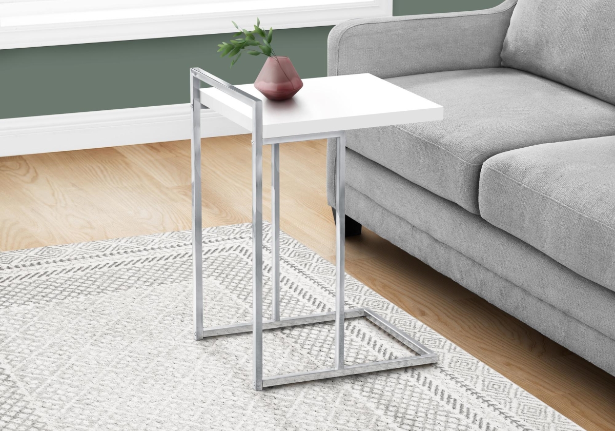 489702 27 in. White & Silver Wood & Iron End Table