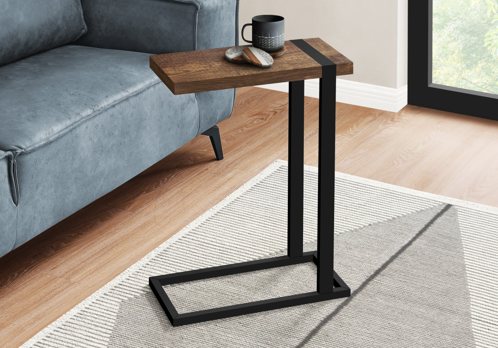 489727 25 in. Brown & Black Distressed Wood & Iron End Table