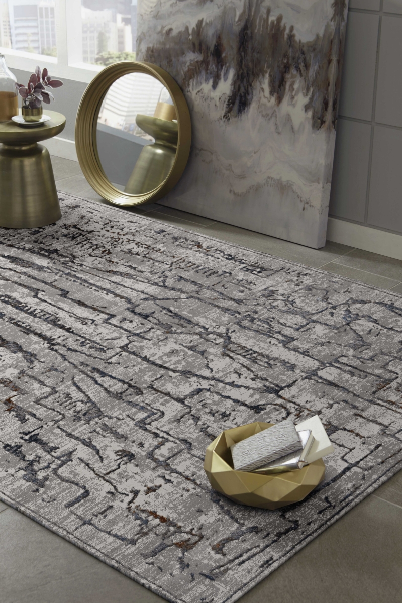 79 x 114 in. Grey Polyester Rug