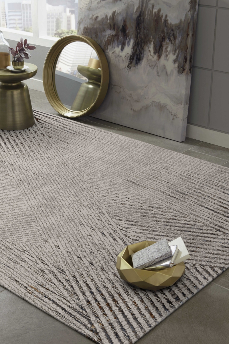 79 x 114 in. Polyester Rug, Ivory & Grey