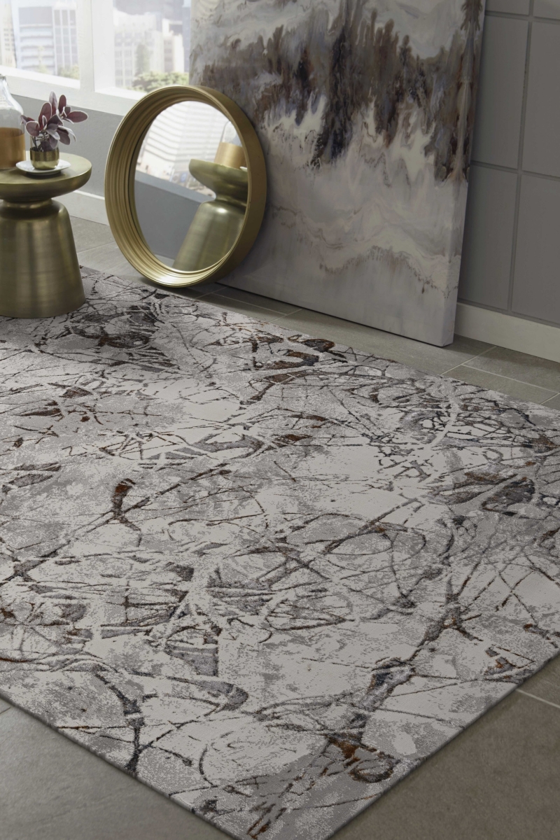 63 x 91 in. Ivory or Grey Polyester Rug