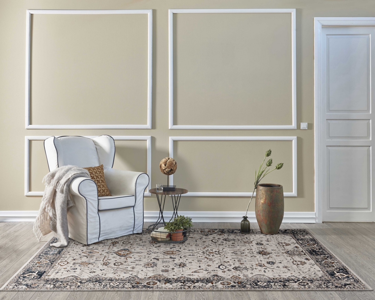 118 x 158 in. Polyester Rug, Ivory & Grey