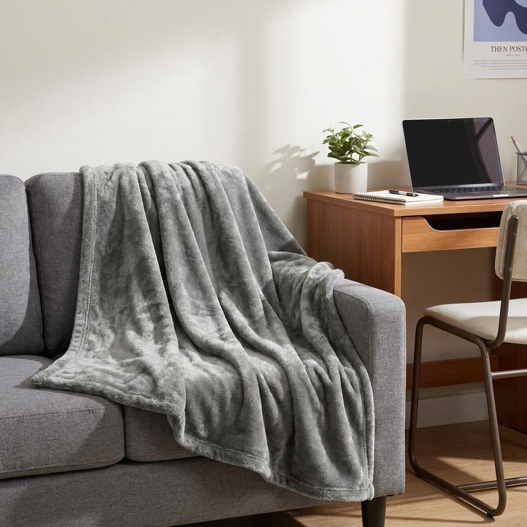527423 50 x 60 in. Silver Fleece Plush Throw Blanket