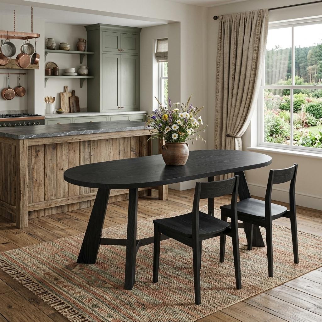 745588 71 in. Black Wood Trestle Base Oval Dining Table