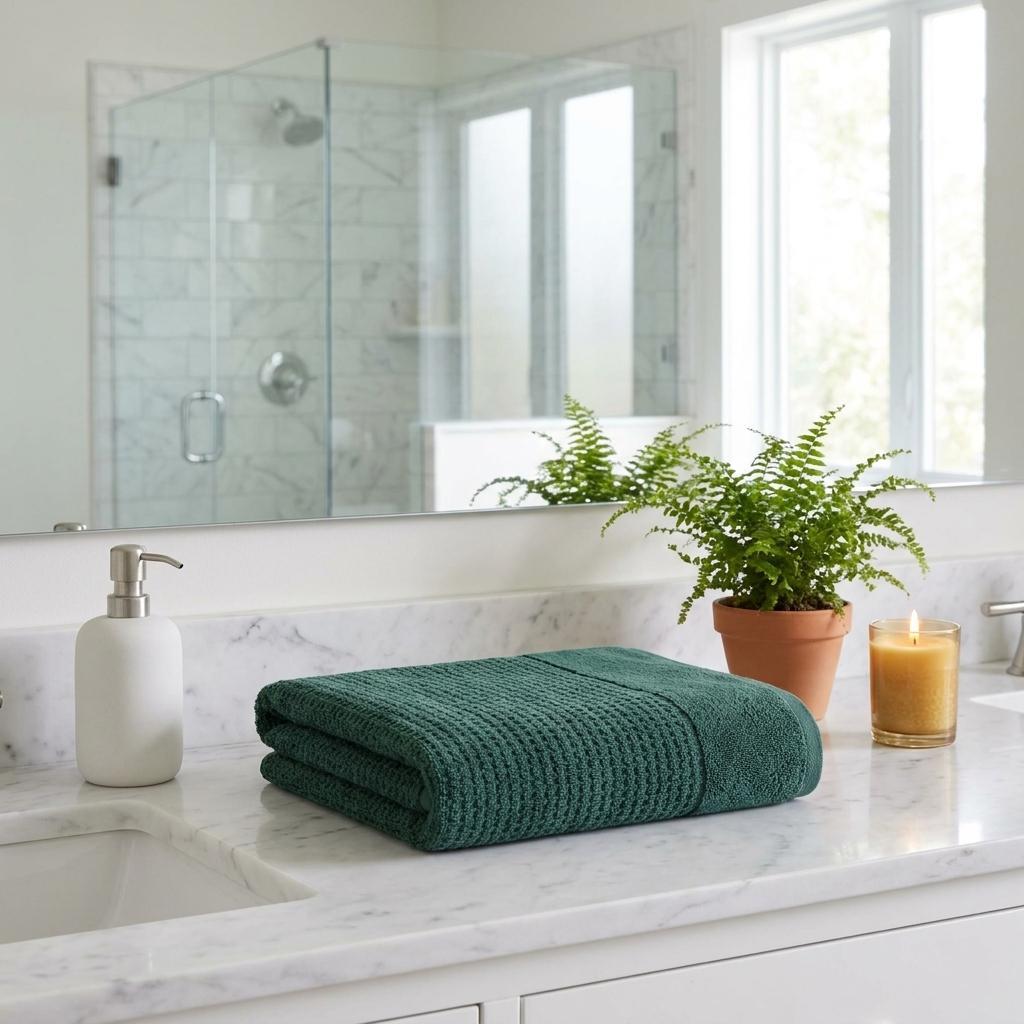 756193 Green Turkish Cotton 27 x 54 in. Checkered Bath Towel