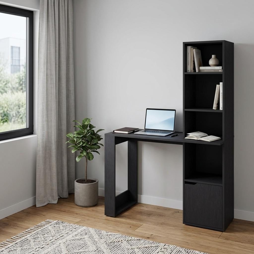 733304 39 in. Black Wood Pedestal Computer Desk