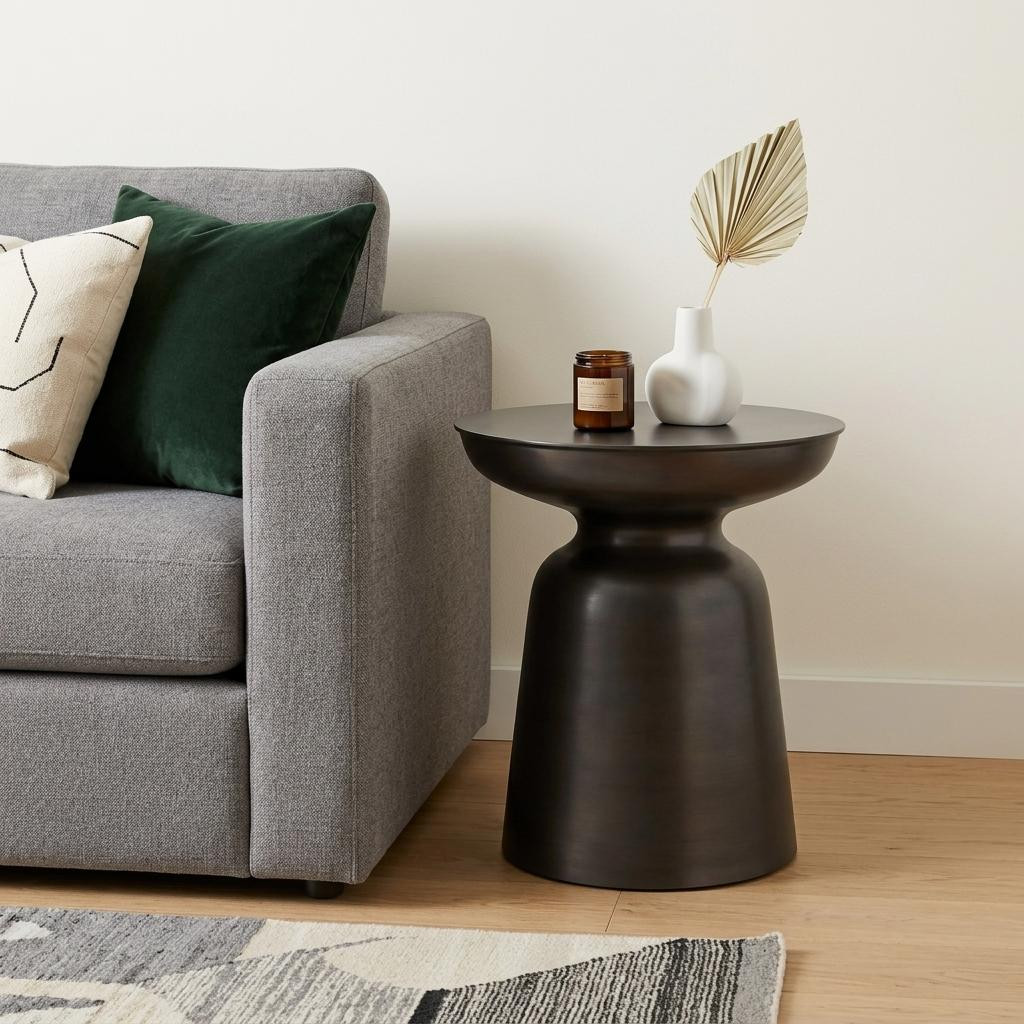 636081 18 in. Copper Copper Iron Round Pedestal End Table