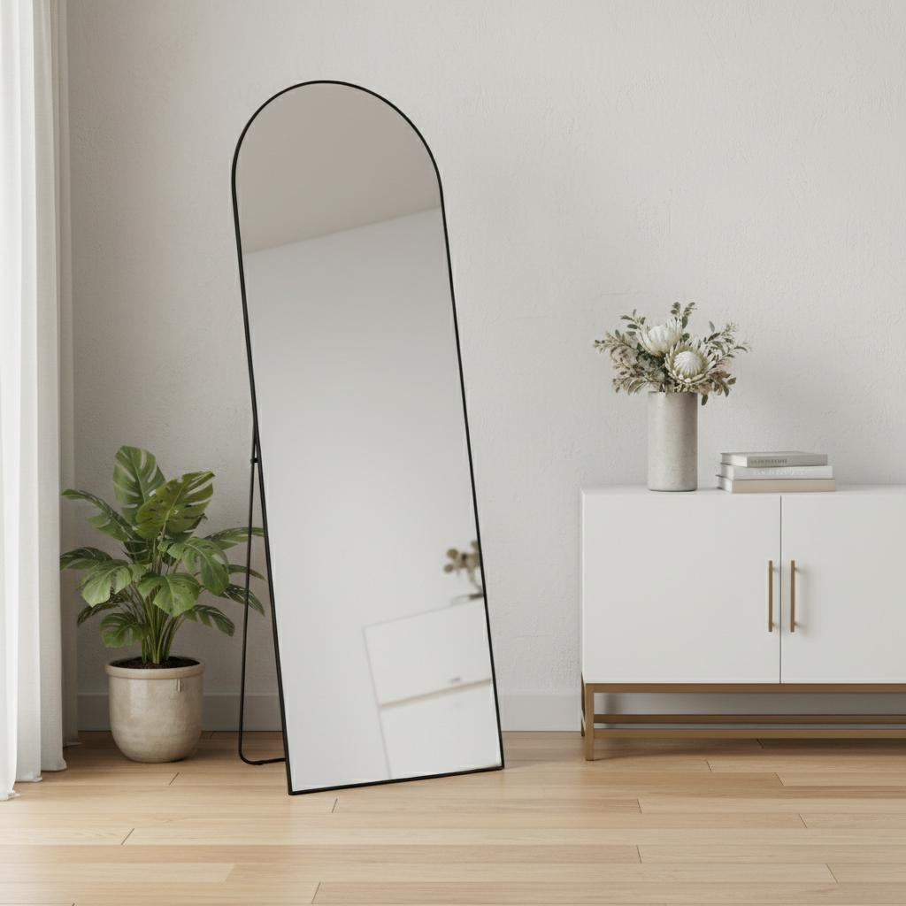 719449 63 in. Black Metal Arch Wall Mounted Leaning & Freestanding Framed Standing Mirror