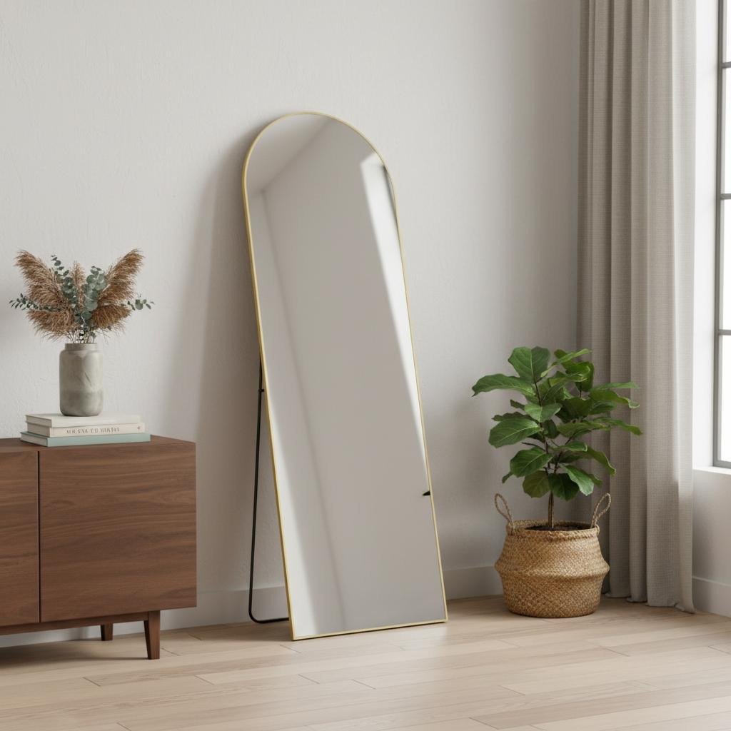 719450 63 in. Gold Metal Arch Wall Mounted Leaning & Freestanding Framed Standing Mirror