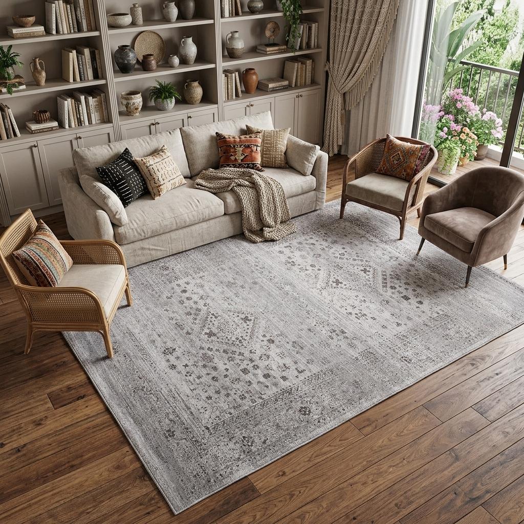 733256 8 x 10 ft. Gray Abstract Geometric Hand Woven Distressed Area Rug