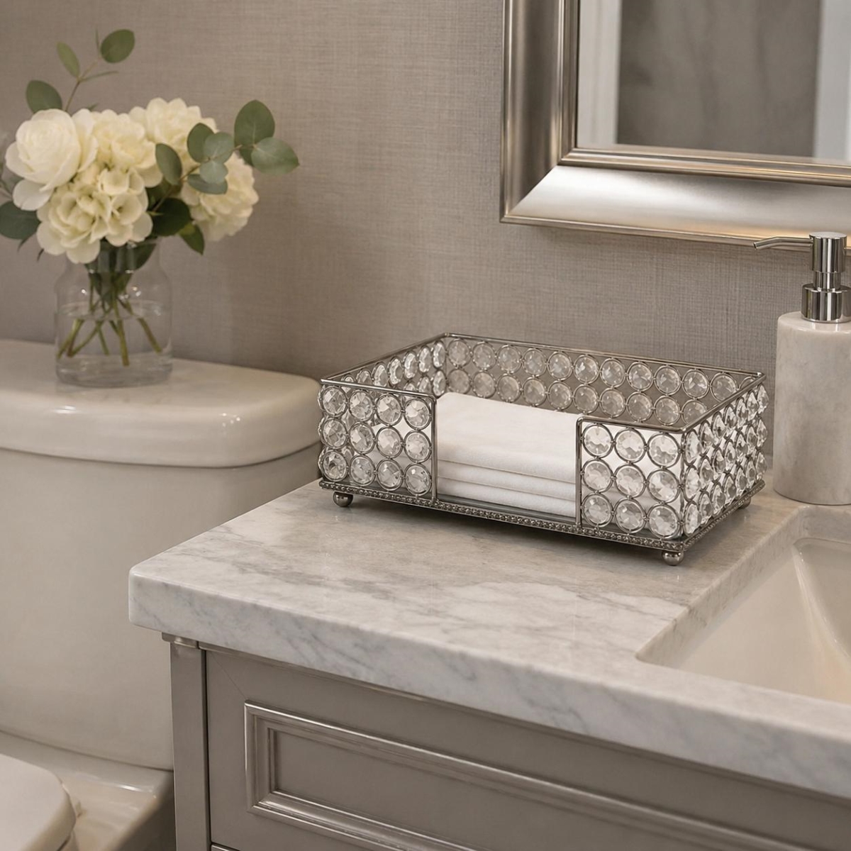 741777 10 in. Silver Iron & Crystal Rectangular Napkin Holder