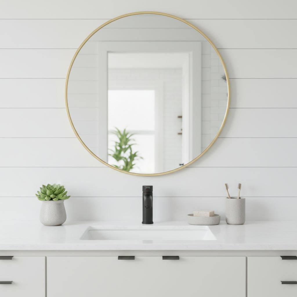 719440 24 in. Gold Metal Round Framed Bathroom Vanity Mirror