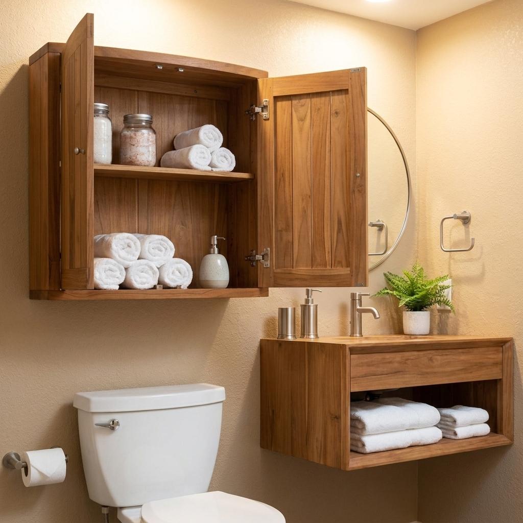 748456 24 in. Brown Solid Wood Wall Mounted Double Door Bathroom Cabinet
