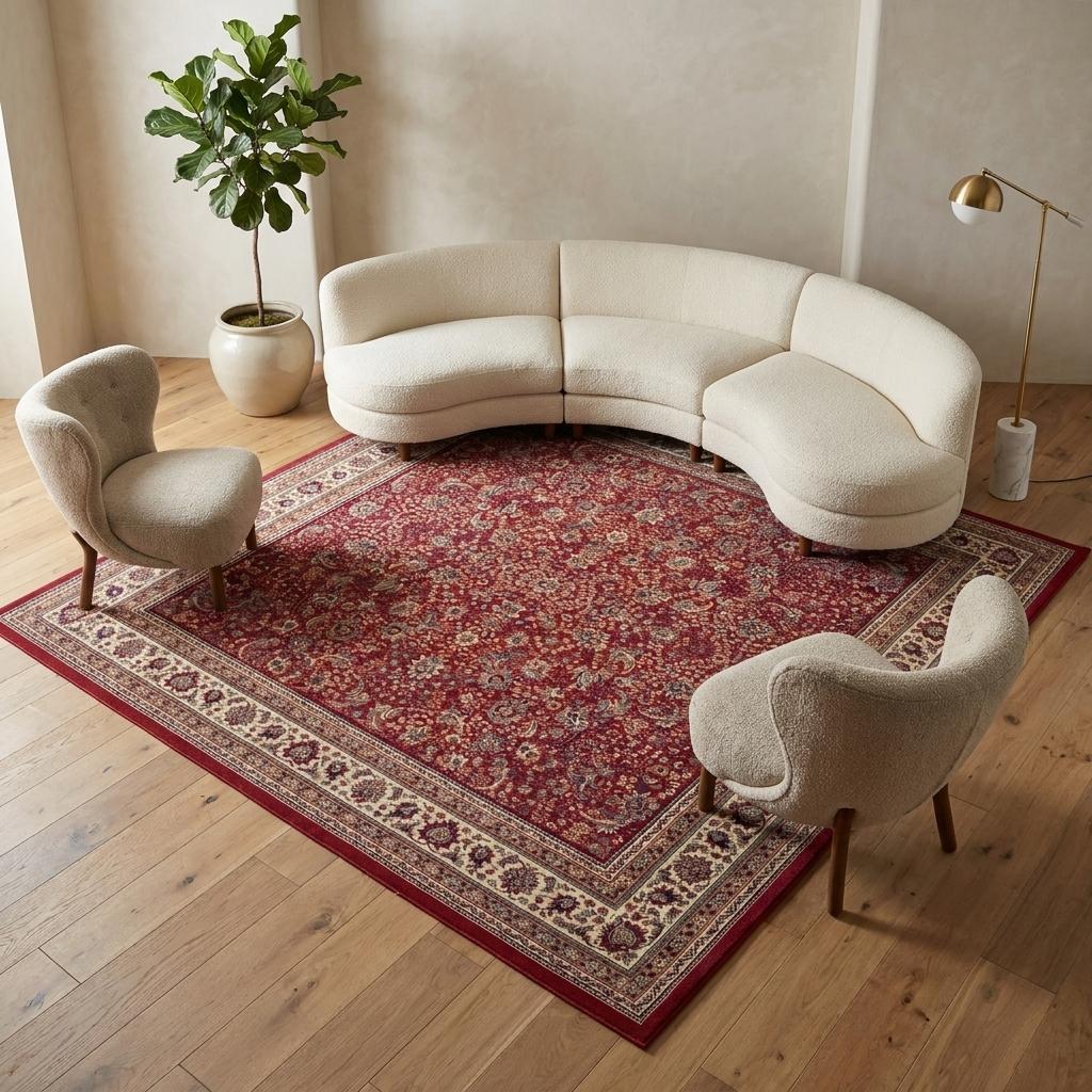 574136 8 ft. Red & Ivory Oriental Square Rug